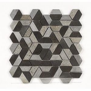 Mosaïque en pierre de lave hexagones coupés gris