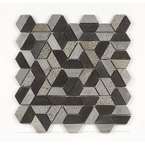 Mosaïque en pierre de lave hexagones coupés gris