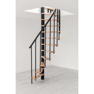 Escalier en colimaçon gain de place HandyStairs "Sampax-S" - 140x70 cm - Hauteur 299 cm - 12 marches en hêtre - Noir