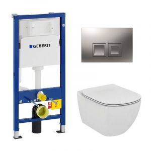 Pack WC Bati Geberit  duofix UP100 + Cuvette Ideal Standard Tesi Aquablade + Plaque de commande Delta50 chrome mat