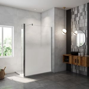 AICA paroi de douche à l'italienne 100x200cm Modèle Brume avec retour pivotant 40x200cm, paroi de douche en 8mm verre trempé avec barre de fixation 90cm en carré