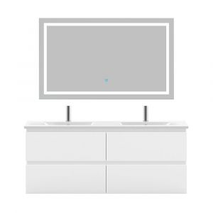 Ensemble meuble de salle de bain 120cm, vasque c&eacute;ramique et LED miroir, blanc