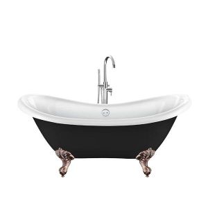 Baignoire ancienne r&eacute;tro sur pieds DARLINGTON Noire 175 cm Pieds d'Aigle Cuivre rouge vieilli
