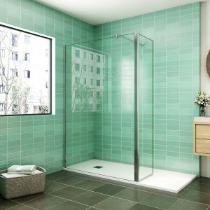 AICA paroi de douche 110x200cm avec retour pivotant 50x200cm en 8mm verre securit, paroi de douche à l'italienne avec une barre de fixation carrée 90cm