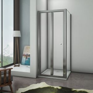 AICA cabine de douche pliante 80x80x185cm, porte de douche pliante 80cm avec une paroi de douche fixe, verre de s&eacute;curit&eacute; et transparent