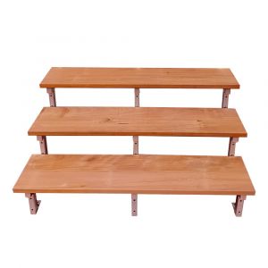 Escalier en acier BALI, 3 marches en bois exotique Bangkirai, Hauteur 54 cm - L 120 cm