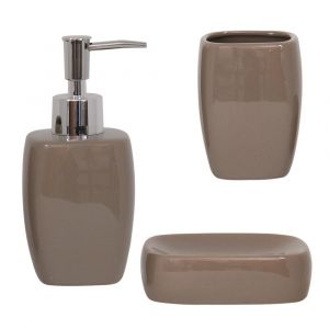 MSV Ensemble 3 accessoires de salle de bain C&eacute;ramique CLASSIC Marron