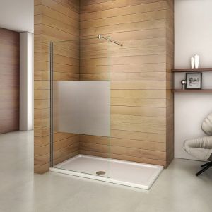 Paroi de douche 90x200cm avec barre de fixation 70-120cm en cylindrique, AICA paroi de douche &agrave; l'italienne en 8mm verre bande centrale d&eacute;poli