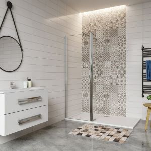 Paroi de douche 40+40x200cm avec barre de fixation 90cm en carré, verre 8mm clair de sécurité, AICA paroi de douche à l'italienne avec retour pivotant 40cm