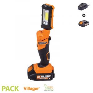 Lampe d'inspection &eacute;lectrique sans fil 18V pliante et tournante 180&deg; avec batterie et chargeur Fuse VLN 9120.