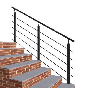 Garde-corps - Aluminium Noir - 200cm - Avec 5 traverses et 1 main courante - Pour int&eacute;rieur et ext&eacute;rieur - Fixation lat&eacute;rale
