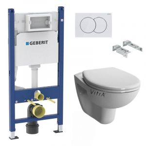 Pack WC Bati-support Geberit Duofix + WC suspendu Vitra Normus + Abattant softclose + Plaque blanche