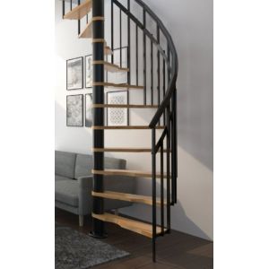 HandyStairs escalier colimaçon "Siena" - Ø 145 cm - Charnière à droite - Hauteur 273 cm - 12 marches en hêtre - Noir