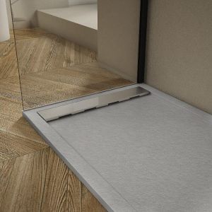 Receveur de douche 70x120cm extra plat RIBERA en résine surface ardoisée gris Grille inox