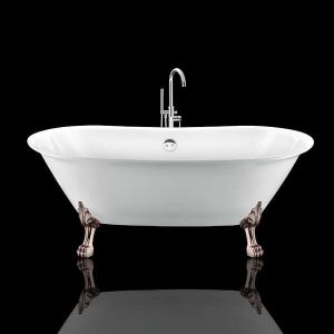 Baignoire ancienne r&eacute;tro sur pieds SURRY HILLS Blanche 165 cm Pieds de Lion Cuivre rouge vieilli