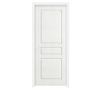 Bloc Porte 2040x830mm 3 panneaux traverse droite, veines bois, &acirc;me alv&eacute;olaire poussant gauche, pr&eacute;peint / Huisserie 73x54mm pr&eacute;peinte + joint confort / Serrure p&ecirc;ne demi-tour / PEFC