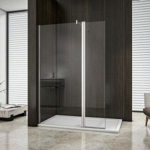 Paroi de douche 50+30x200cm avec barre de fixation 140cm en carré, verre 8mm anticalcaire, AICA paroi de douche à l'italienne avec retour pivotant 30cm