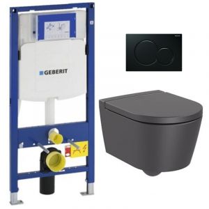 Pack WC Bati-support Geberit + WC Roca Inspira onyx sans bride fixations invisibles + Abattant softclose + Plaque noire (GebInsp