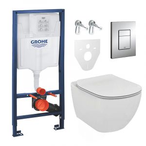 Grohe Pack WC Rapid SL GROHE + Cuvette Ideal Standard Tesi Aquablade rimless + Plaque de commande Grohe Skate Chrome (GROHEAQUA-SET)