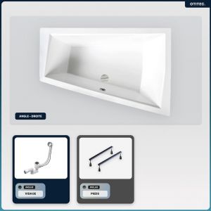 Baignoire asymétrique - 170 x 125 cm - Droite - sans Habillage - avec Pieds - Vidage Chrome - INTIMA DUO SLIM