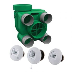 AXELAIR - Kit Hygro B VMC simple flux hygroréglable suspendue + 3 bouches cordon et à piles - KHBMRT5160