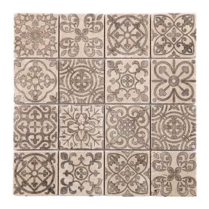 Feuille 305x305x10mm cx100x100mm travertin peint effet patchwork fleur