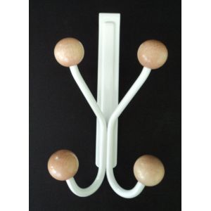 Porte-manteaux 4 crochets blancs + boules bois