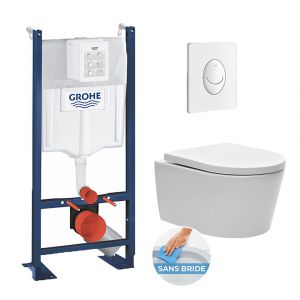 Pack WC Rapid SL autoportant + cuvette sans bride SAT, fixations cachées + plaque Skate Air blanche (ProjectSATrimless-3)