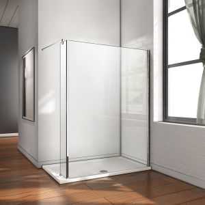 Paroi de douche avec retour pivotant fixé 130+25x200cm avec barre de fixation 90cm en carré, AICA paroi de douche à l'italienne en 8mm verre anticalcaire