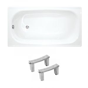 Jika (Groupe Roca) Riga 130x70 cm baignoire gain de place 150 L en acier émaillé avec pieds, gauche et droite, blanc (3403-SET)