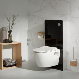 Pack WC suspendu avec bâti Verre noir + Cuvette suspendue sans bride et abattant slim