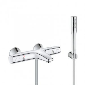 Grohe Set bain/douche Mitigeur thermostatique Precision Trend + Douchette stick 1jet Euphoria Cosmopolitan, Chrome (34227002-Euphoria)