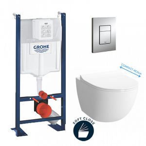 Grohe Pack WC Cuvette Sento Compacte + Rapid SL autoportant NF + plaque chrome (ProjectSentoCOMPACT-1)