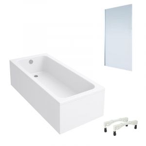 Baignoire droite Architectura avec pieds acrylique 150 x 70 cm + Pare bain gauche AURYS Mist 1 chrom&eacute;