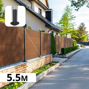 Kit Cl&ocirc;ture Composite sur Muret CRUZ Teck 5,5x1,2m - Bois composite & Aluminium - Poteaux sur Platines Gris - Brise vue