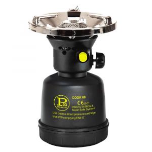 Rechaud &agrave; gaz piezo 1300W Coque Acier R&eacute;chaud gaz Camping pour cartouche gaz 190g COOK60P