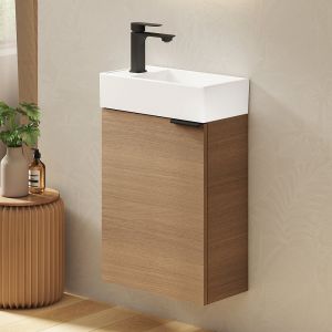 EMKE Meuble de Salle de Bain Suspendu avec Vasque en Céramique, Meuble Vasque Chêne Doré Mat 417x240x646 mm pour Salle de Bains & WC