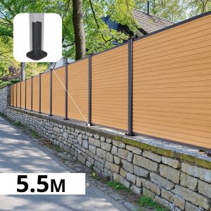 Kit cl&ocirc;ture composite sur muret poteau sur platines - SANTOS C&egrave;dre H-1,2m