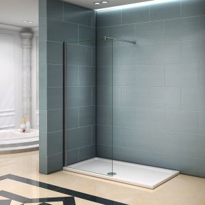 Paroi de douche 100x200cm avec barre de fixation 90cm en carré, profilé en chromé, AICA paroi de douche à l'italienne en 8mm verre anticalcaire et securit