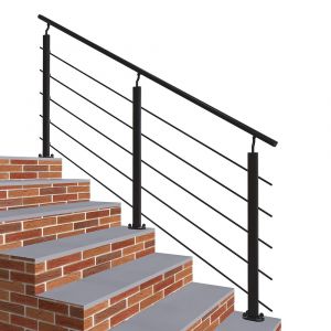 Garde-corps - Aluminium Noir - 200cm - Avec 5 traverses et 1 main courante - Pour int&eacute;rieur et ext&eacute;rieur - Fixation &agrave; plat