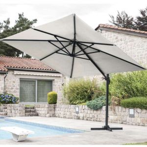 Parasol luxe aluminium à mât déporté 300x300cm Ozalide Crème