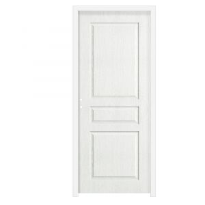 Bloc Porte 2040x830mm 3 panneaux traverse droite, veines bois, &acirc;me alv&eacute;olaire poussant droit, pr&eacute;peint / Huisserie 73x54mm pr&eacute;peinte + joint confort / Serrure p&ecirc;ne demi-tour / PEFC