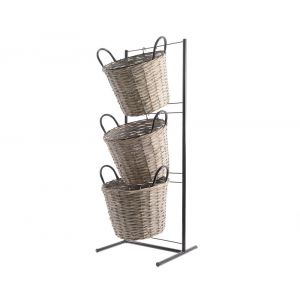 Etagère en fer + 3 paniers en osier - 47x37x116cm