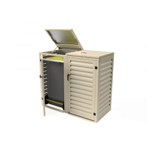 Abri poubelle - Cache poubelle Double en Aluminium thermolaqué Spécial Copropriété (3mm) - 2x360 Litres - Crème
