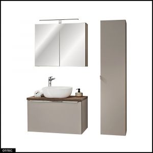 Set de meubles de salle de bain - 80 cm - avec Vasque à poser et Plan - Colonne - Meuble Miroir LED - BOLD TAUPE