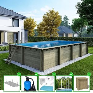 Piscine en bois Aqua 8.5x4.35 - H.1.45 m fixations &agrave; visser - BAS7309OSPL+SZA