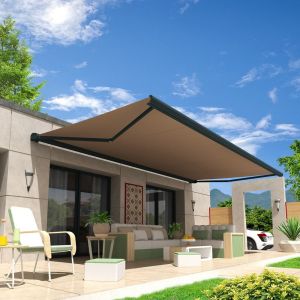 Store banne coffre int&eacute;gral HEVOA 3,00x2,50 M (Motoris&eacute; Secours &agrave; T&eacute;l&eacute;commande + LED - Gris anthracite structur&eacute; RAL7016ST - &Eacute;cru 250g/m&sup2;)