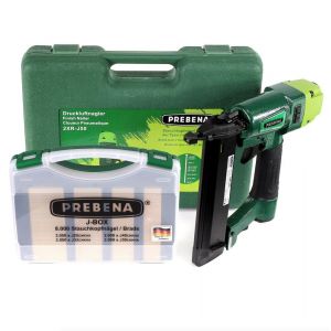 Prebena 2XR-J50 Cloueur pneumatique en mallette de transport + J-BOX 8.000 clous à tête refoulée/ Brads