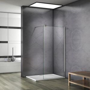 Paroi de douche 80x200cm verre 10mm avec barre de fixation 140cm en carré, AICA paroi de douche à l'italienne en verre securit anticalcaire