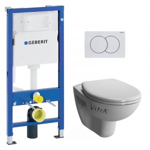 Pack Bati-support Geberit Duofix 112cm + WC suspendu Vitra Normus + Abattant softclose + Plaque blanche (NormusGeb1)